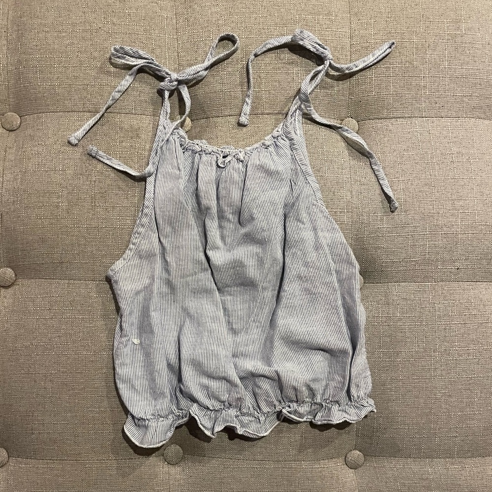 Brandy Melville Blue Striped Tie-Shoulder Top